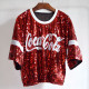 Red Fashion Street Letter Sequins Patchwork O Neck T-Shirts