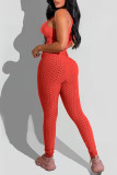 Tangerine Red Casual Sportswear Solid Patchwork O Neck Sleeveless Two Pieces