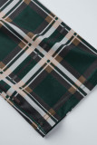 Green Fashion Casual Plaid Print Cardigan Turndown Collar Plus Size Overcoat
