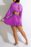 Blue Casual Solid Patchwork O Neck Long Sleeve Two Pieces