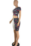Pink Casual Print Patchwork O Neck Short Sleeve Two Pieces