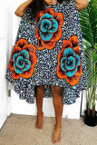 Multicolor Fashion Casual Print Asymmetrical Turtleneck Sleeveless Dress
