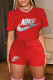 Red Fashion Casual Print Patchwork O Neck Short Sleeve Two Pieces