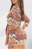 Pink Fashion Sexy Print Bandage V Neck Long Sleeve Dresses