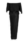 Pink Fashion Sexy Solid Patchwork Slit Off the Shoulder Evening Dress