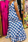 Blue Fashion Casual Plaid Print Patchwork V Neck Vest Dress Dresses