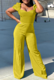 Yellow Casual Solid Patchwork Boot Cut Jumpsuits