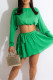 Green Casual Solid Patchwork O Neck Long Sleeve Two Pieces