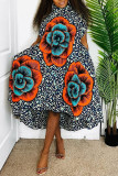 Multicolor Fashion Casual Print Asymmetrical Turtleneck Sleeveless Dress
