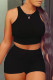 Black Fashion Casual Solid Basic O Neck Sleeveless Two Pieces