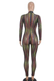 Black Sexy Print Patchwork See-through Half A Turtleneck Regular Jumpsuits