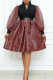 Red Fashion Casual Print Patchwork V Neck Long Sleeve Dresses