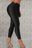 Black Casual Solid Patchwork Skinny Mid Waist Pencil Solid Color Bottoms