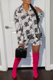 Black White Fashion Casual Street Not Positioning Printed POLO collar A Line Dresses