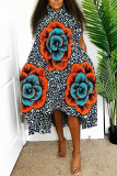 Multicolor Fashion Casual Print Asymmetrical Turtleneck Sleeveless Dress