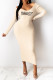 Cream White Fashion Sexy Print Letter V Neck One Step Skirt Dresses
