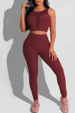 Tangerine Red Casual Sportswear Solid Patchwork O Neck Sleeveless Two Pieces