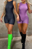 Purple Sexy Solid Patchwork O Neck Skinny Rompers