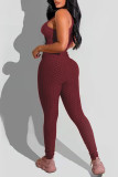 Tangerine Red Casual Sportswear Solid Patchwork O Neck Sleeveless Two Pieces