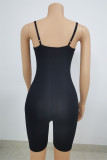 Black Sexy Casual Solid Backless Spaghetti Strap Skinny Romper