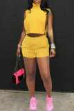 Red Fashion Casual Solid Hollowed Out Turtleneck Sleeveless Two Pieces