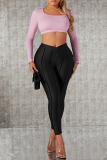 Black Casual Solid Patchwork Skinny Mid Waist Pencil Solid Color Bottoms