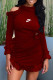 Burgundy Fashion Street Print Patchwork O Neck One Step Skirt Dresses