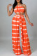 Tangerine Sexy Print Tie Dye Patchwork Asymmetrical Spaghetti Strap Sleeveless Two Pieces