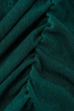 Green Sexy Casual Solid Slit Fold O Neck Sleeveless Dress
