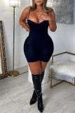 Black Sexy Casual Solid Backless Spaghetti Strap Skinny Romper