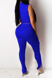 Blue Sexy Solid Bandage Split Joint Half A Turtleneck Sleeveless Two Pieces
