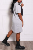 Grey Casual Solid Patchwork O Neck Straight Dresses