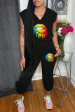 Grey Casual Sportswear Solid Patchwork V Neck Sleeveless Two Pieces