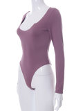 Purple Sexy Solid Patchwork U Neck Skinny Bodysuits