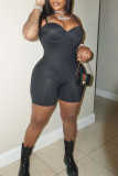 Black Sexy Casual Solid Backless Spaghetti Strap Skinny Romper
