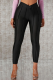 Black Casual Solid Patchwork Skinny Mid Waist Pencil Solid Color Bottoms