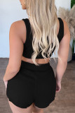 Red Sexy Casual Solid Basic U Neck Sleeveless Two Pieces