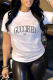 White Casual Print Patchwork Letter O Neck T-Shirts