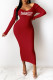 Red Fashion Sexy Print Letter V Neck One Step Skirt Dresses