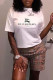 White Fashion Casual Print Letter O Neck Short Sleeve Two Pieces