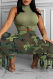 Leopard Print Fashion Casual Print Leopard Camouflage Print Tassel Patchwork High Waist Pencil Full Print Bottoms