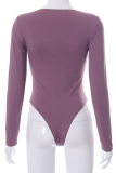 Purple Sexy Solid Patchwork U Neck Skinny Bodysuits