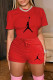 Red Fashion Casual Print Patchwork O Neck Short Sleeve Two Pieces