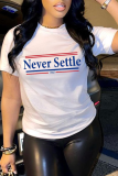 White Fashion Casual Print Patchwork Letter O Neck T-Shirts