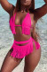 Pink Fashion Sexy Solid Tassel Bandage Swimwears