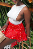 Red Fashion Sexy Print Basic O Neck Sleeveless Two Pieces