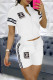 White Fashion Casual Print Patchwork O Neck Short Sleeve Two Pieces