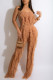 Apricot Fashion Sexy Solid Patchwork See-through Flounce Strapless Sleeveless Two Pieces