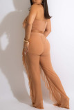 Apricot Fashion Sexy Solid Split Joint See-through Flounce Strapless Sleeveless Two Pieces