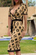 Yellow Fashion Street Print Patchwork V Neck One Step Skirt Dresses